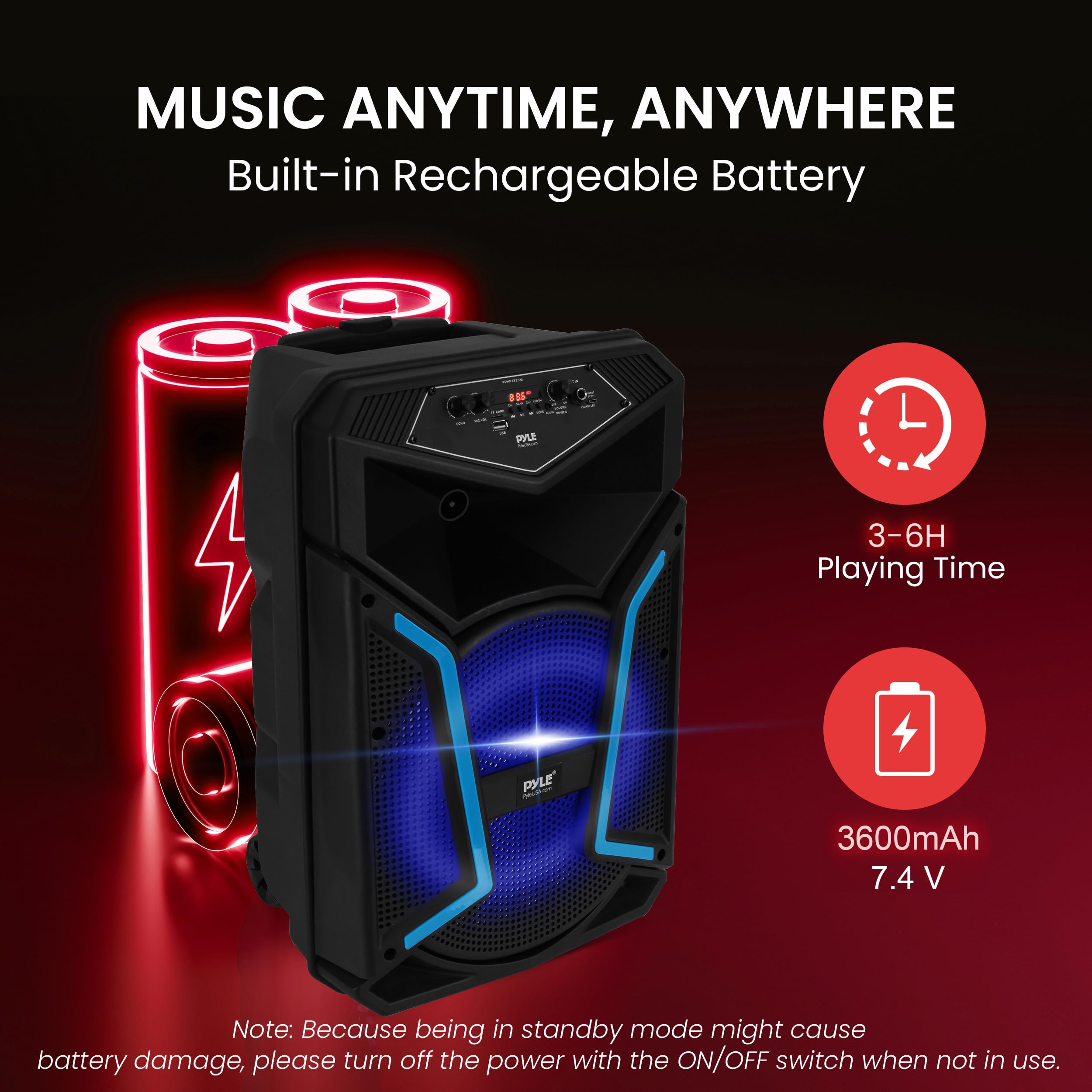 Pyle Portable Bluetooth PA Speaker System - 800W Outdoor Bluetooth Speaker Portable PA System w/ Microphone In, Party Lights, MP